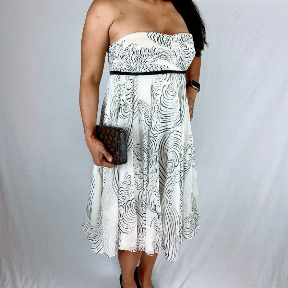 Marchesa Notte White Black Strapless Midi Dress $795 - Picture 9 of 11